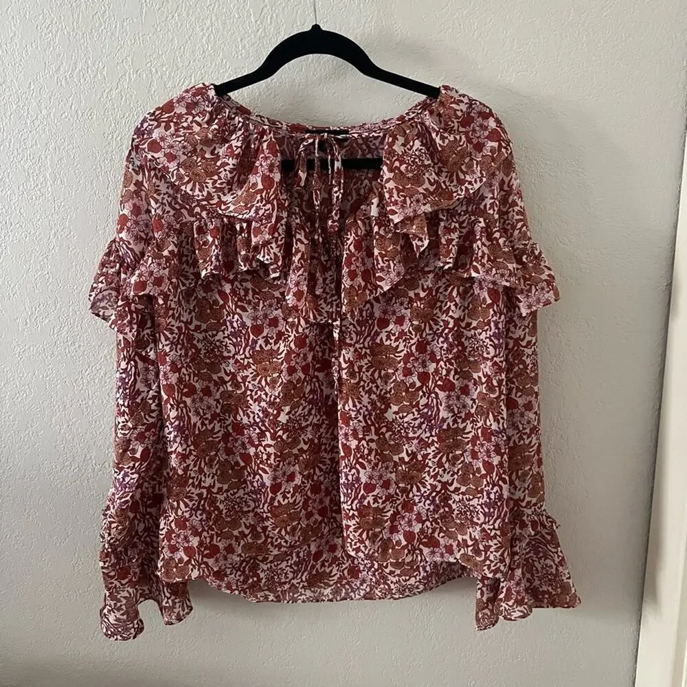 J. Crew Ruffle Crinkle Chiffon Top in Fête Floral